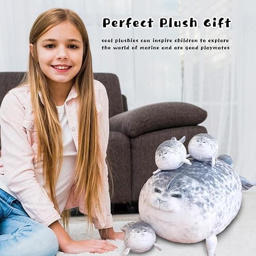 TOYSYM Chubby Blob Seal Pillow Cute Seal Plush with 4 Baby Plushies in Her Tummy, Soft Cotton Stuffed Animals Toy Gifts for Kids thumbnail 4