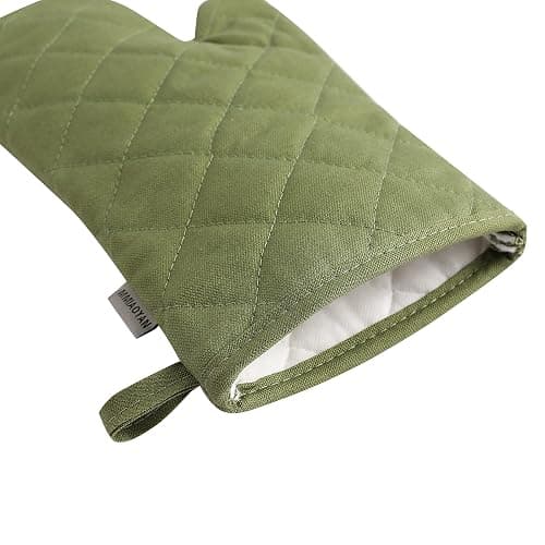 Oven Mitts and Pot Holders 4 pcs Set,High Heat Resistant 500 Degree Extra Thicken Long Kitchen Cotton Oven Glove for Cooking (12 Inch,Green) thumbnail 6