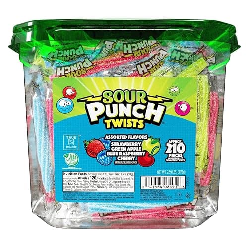 Sour Punch Twists, Sour Candy 3" Individually Wrapped Chewy Candy, 4 Assorted Fruity Flavors - Image 1