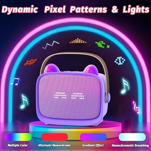 Mini Karaoke Machine Toys Gifts,Kids Portable Bluetooth Speaker with 2 Wireless Microphone and LED,Christmas Birthday Gifts for Girls Boys 3 4 5 6 7 8+ Year Old (Purple) thumbnail 4