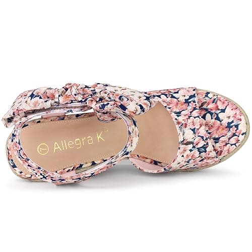 Allegra K Women's Platform Sandal Wedge Heels | 4 1/2 inches Heel, Espadrille, Bow, Comfortable, Fabric, perfect for Evening Party, Wedding, Date Night thumbnail 4