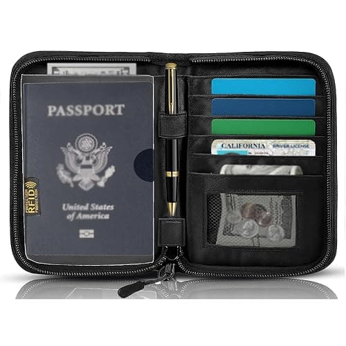 Passport Holder for Travel Essentials, RFID Blocking Protector Passport Wallets, Passport Document Organizer Case for Travel Must Have, Passport Book for Women, Couple, Family Cards, Tickets, ID, Cash - Image 1