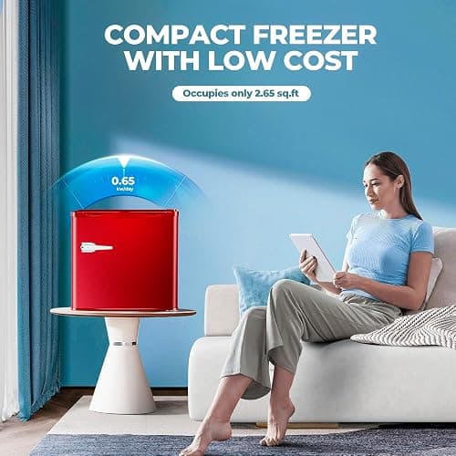 Electactic 1.2 Cu.ft Mini Freezer, Small Upright Freezer with Removable Shelf & 7 Adjustable Temperature Control, Energy Saving, Low Noise for Bedroom, Apartment, Home, Office, Red thumbnail 4