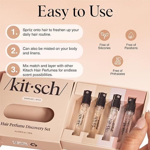 Kitsch Hair Perfume For Women (Discovery Set) - Pistachio Latte, Warm Sugar, Sheer Violet & Amber Waves - Patented Odor-Eliminating Technology, Hair Spray and Body Mist - 4 x 1.5ml thumbnail 5