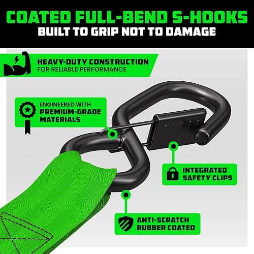 Rhino USA Retractable Ratchet Straps (4-Pack) - 1 Inch x 10 Feet (1,209lb Break Strength) - Auto Self Retracting Tie Down Straps for Truck, Cargo Trailer, Motorcycle, ATV, UTV - Green thumbnail 4