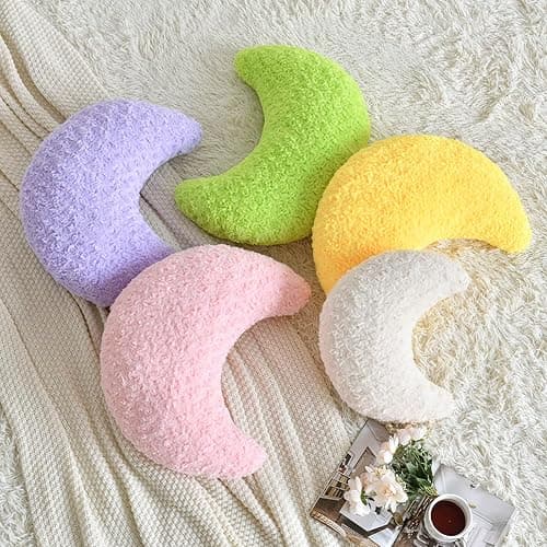 ZCNYCLAM Moon Pillow, Moon Shaped Pillow with Soft Faux Fur for Couch Bed Sofa, Cute Half Moon Pillows with Room Decor for Bedroom Living Room (19 Inches, Lavender) thumbnail 6