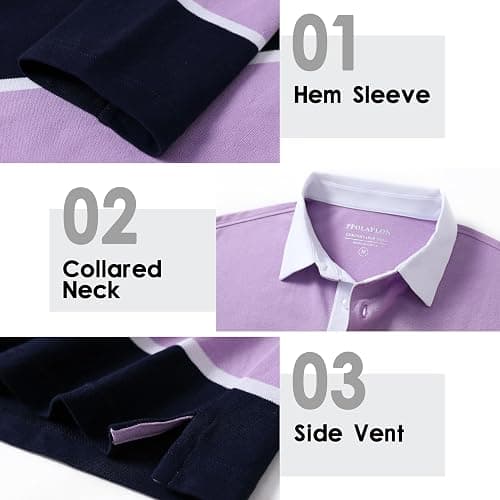Men's Polo Shirts Long Sleeve Striped Dry Fit Casual Collared Pique Golf Polo Shirts for Mens thumbnail 5
