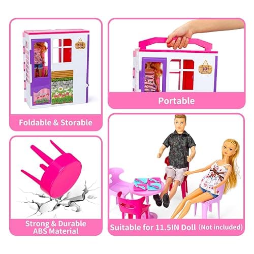 Style Shine Doll House Portable & Foldable Dollhouse w/ 60+ Pcs & 2 Dolls, Play House Toy with Bedroom Bathroom Kitchen Furniture Playset, Playhouse Gift for Girl Kid Toddler thumbnail 5