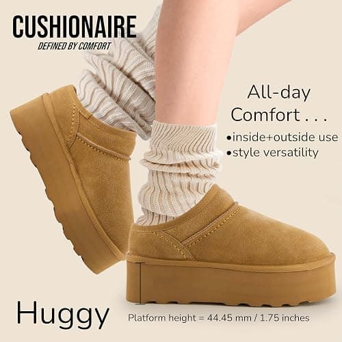CUSHIONAIRE Huggy-2 Platform Slippers for Women, Cozy Genuine Suede Slip-On Ankle Boots for Indoor Outdoor Wear, Womens Slippers thumbnail 5