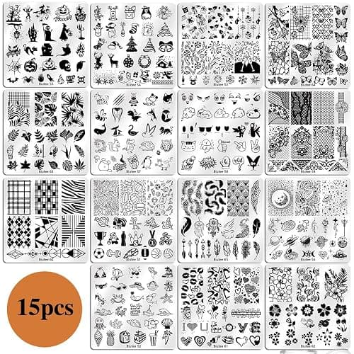 Biutee Nail Stamper Kit 15pcs Nail Art Stamp Plate 8pcs Stamp Gel Polish 1pcs Nail Stamper Scraper Set with Storage Bag, Nail Stamp Template Kit Flower Lace Animal Star Christmas Design thumbnail 8