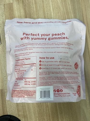 Peach Perfect Creatine Monohydrate Gummies for Women, 5g Creatine + 5000mcg Biotin & 1000mcg B12, Vegan, Gluten-Free, Non-GMO, Tropical Punch, 30 Servings thumbnail 3