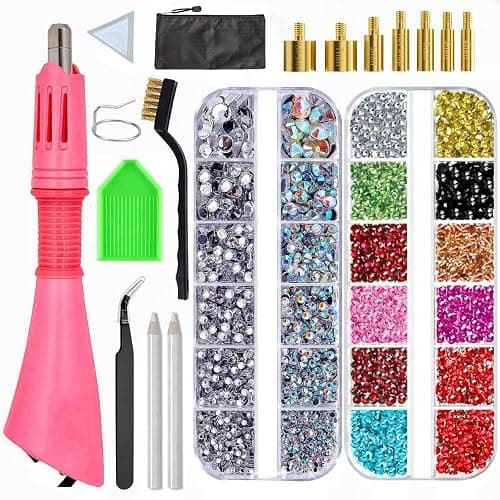 Baxczomx Hotfix Applikator Set, Hotfix Strasssteine Applikator mit 7 Applikatorspitzen, 2 Boxen Hotfix Strasssteine Glitzersteine für Textilien, Hotfix Strass Applikator für DIY Kleidung Schuhe (Rosa) - Image 1