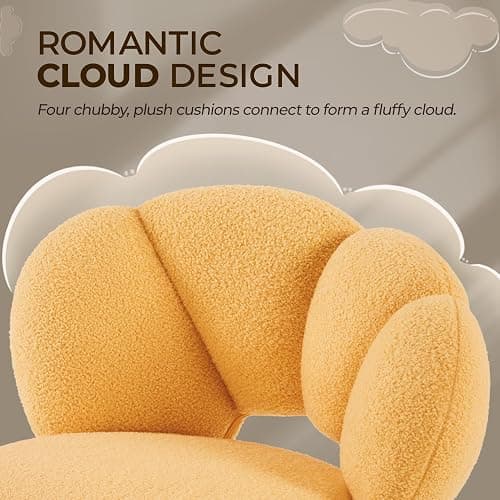 Yaheetech Boucle Upholstered Desk Chair Cloud-Shaped Vanity Chair Adjustable Home Office Computer with Rolling Wheels for Living Room, Bedroom Yellow thumbnail 8