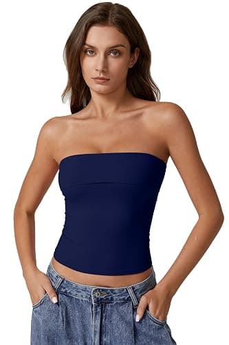 QINSEN Women's Tube Tops Strapless Bandeau Tops Double Lined Slim Fit Summer Going Out Tank Tops thumbnail 5