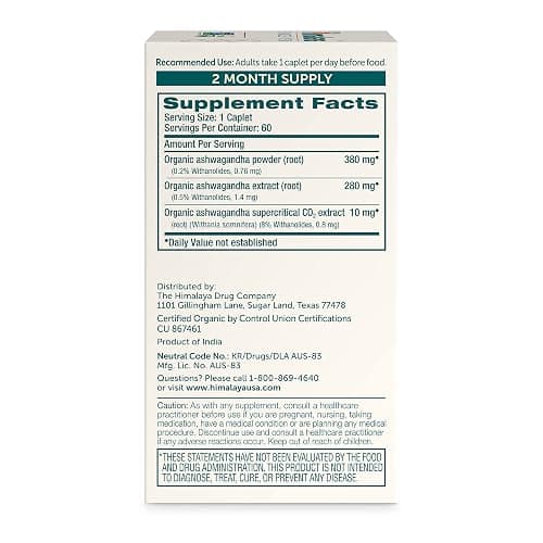 Himalaya Organic Ashwagandha Root, 60 Day Supply - Herbal Adrenal Support Supplements for Stress Relief and Energy Support - USDA Organic, Non-GMO, Vegan, Gluten Free, No Additives, 670 mg, 60 Caplets thumbnail 8
