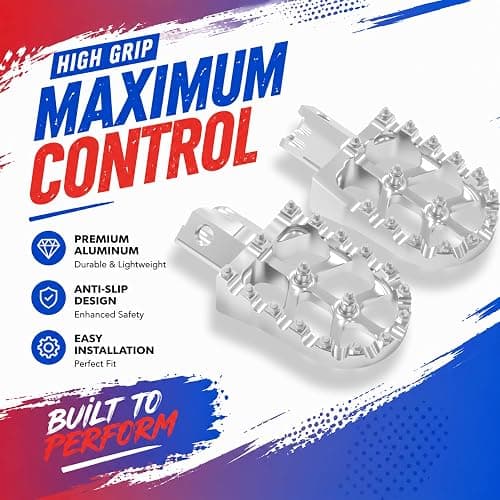 Dirt Bike Foot Pegs - Wide CNC Aluminum Anti-slip Footpegs for CRF50 CRF70 CRF110 XR50 XR70 XR100 50-125cc, Coleman CT200U BT200X, SSR Apollo RFZ TaoTao Lifan Kayo and more (Silver, Type A) thumbnail 3