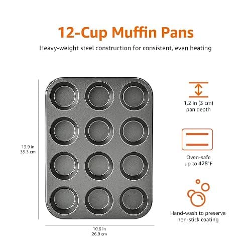 Amazon Basics Nonstick Round Muffin Baking Pan, 12 Cups, Set of 2, Gray, 13.9x10.55x1.22" thumbnail 7