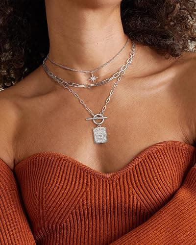 MJartoria Layered Initial Necklaces for Women Trendy, 14K Gold Plated Brass Simple Star Choker Square Letter Pendant Necklace, Paperclip Chain Necklaces Jewelry Gifts thumbnail 2