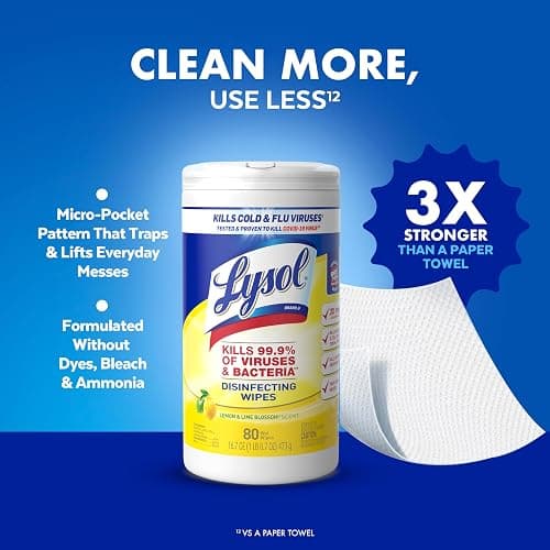 Lysol Disinfectant Wipes Bundle, Dorm Room Essentials, Multi-Surface Cleaning Wipes, For Disinfecting & Cleaning, Lemon & Lime Blossom, Crisp Linen, Mango & Hibiscus, 3x80 ct thumbnail 5