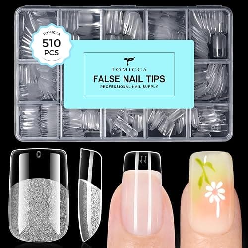 TOMICCA Short Square Nail Tips 510Pcs 15 Sizes Pre-Shaped Acrylic Nails Half Matte Clear Nails Press on Nails for Extension Nail Manicure Home DIY - Image 1
