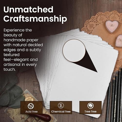 LEATHER VILLAGE Watercolor Paper - 6 X 4 inches, 50 Sheets - Mixed Media Watercolor Paper - 150 GSM Thick Deckle Edge Virgin Cotton Handmade Paper - Off White thumbnail 4
