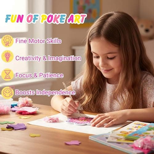 SOLDAY Poke Art Flower Bouquet Craft Kit with Charms for Kids Ages 4-8 8-12 | Includes 6 Poke-art flowers & 8 Hanging charms, Bee, Butterfly, Mess free creative Paper craft activity for gift thumbnail 2