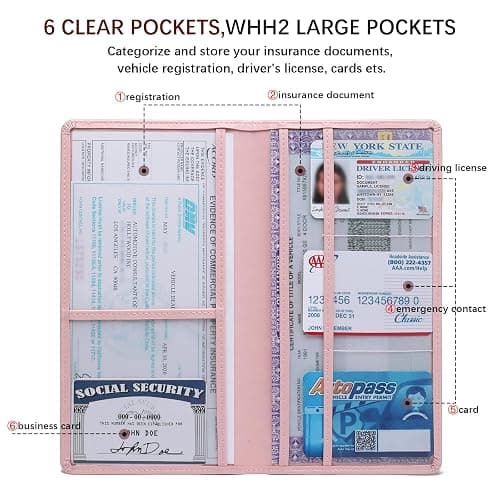 Peisicne Car Registration and Insurance Card Holder for Women Men, Pink Glove Box Paperwork Organizer with Magnetic Buckle for Easy Access and Protect Documents and Various Cards in Vehicle thumbnail 4