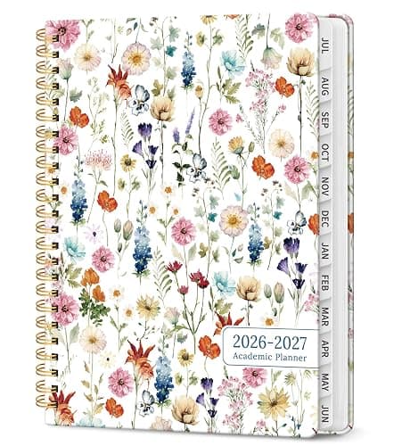 Taja Planner 2026-2027, Jul 2026-Jun 2027 Monthly & Weekly Calendar Planner | 6.3" x 8.5", Hardcover Academic Calendar, Teacher Student Agenda Book with Tabs, School Office Supplies, Wildflowers - Image 1