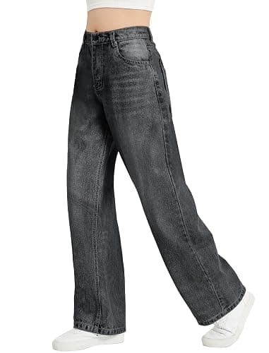 EXARUS Girls Jeans Baggy Wide Leg Cute Teen Denim Pants Junior Mid Rise Elastic Band with Pockets Casual Clothes thumbnail 4