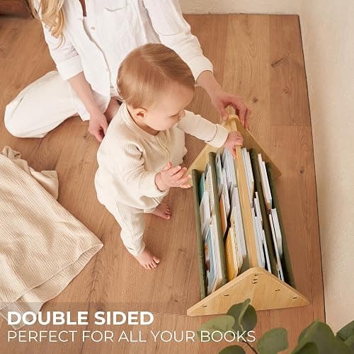 ZICOTO Decorative Wooden Bookshelf with Handle for Kids Rooms - Keeps Books Neatly Organized & Within Reach for Toddlers - Easy Install Montessori Book Shelf for Baby's Bedroom or Playroom Decor thumbnail 4