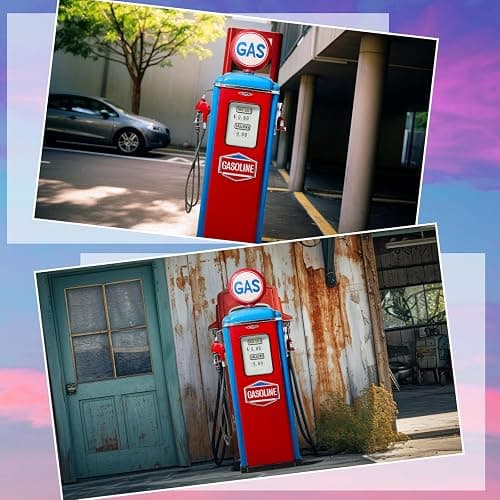 Fiwochic 5.3 ft Gas Pump Cardboard Cutout Race Car Theme Party Decoration | Gas Station Backdrop for Racing Parties, Vintage Gasoline Design, Life-size Cardboard Stand-up, Photo Booth Prop Party Supply thumbnail 5
