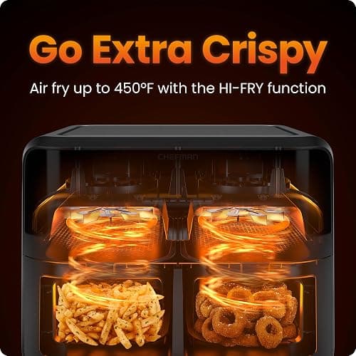 CHEFMAN 6 Quart Dual Basket Air Fryer Oven with Easy View Windows, Sync Finish, Hi-Fry, Auto Shutoff, 2 Independent 3Qt Nonstick Dishwasher Safe Frying Baskets, Digital Double Air Fryer - Black thumbnail 4