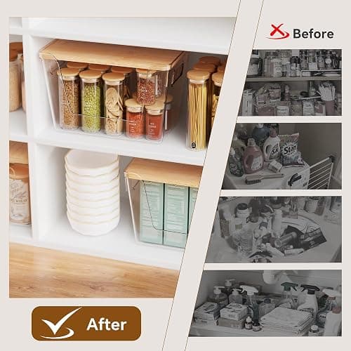 Criusia 2 Set Pantry Organizers and Storage with Bamboo Lids, Stackable Clear Bins for Onion, Potato, Fruit, Vegetables, Trash Bag Dispenser, Kitchen and Under Sink Organizer thumbnail 7