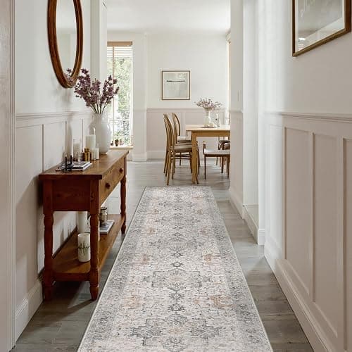 GENIMO Runner Rug 3x10, Non Slip Vintage Hallway Runner Rugs, Low Pile Lightweight Machine Washable Mat for Hallway, Entryway, Bedroom, Kitchen and Corridor, Light Taupe Brown thumbnail 9