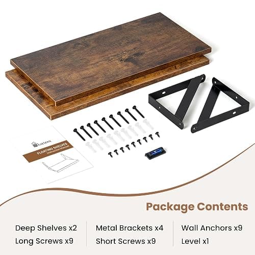 Axeman Floating Shelves for Wall, 8 Inch Deep Brown Wall Shelves Set of 2, 16''W x 8''D Rustic Brown Wood Shelves for Bookshelf Living Room Bedroom Home Office Bathroom thumbnail 6