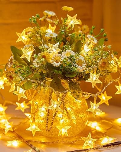 Minetom Star String Lights Battery Operated - 17 ft 50 LED Star Fairy String Lights with Timer, Waterproof for Indoor Bedroom Tent Loft Bed Patio Party Wedding Decor, Warm White thumbnail 9