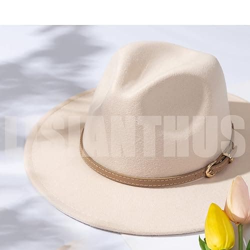 Lisianthus Women Classic Felt Fedora Wide Brim Hat with Belt Buckle thumbnail 8