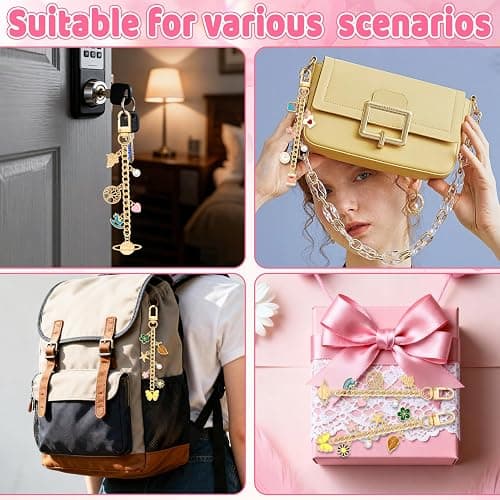 212Pcs Lip Gloss Keychain Making Kit Bag Charm Kit Lipgloss Charms DIY Jewelry Keychian Making Supplies Key Chain Maker Bulk 80 Charms 15 Keychain Clip 15 Extender Clip Charm Jewelry Chain DIY Crafts thumbnail 6