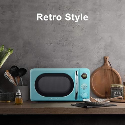 Galanz GLCMKA07BER-07 Retro Microwave Oven, LED Lighting, Pull Handle Design, Child Lock, Bebop Blue, 0.7 cu ft thumbnail 6