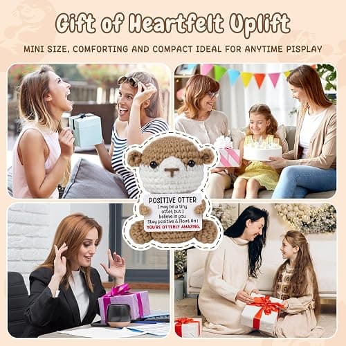 Christmas Birthday Gifts for Women Teens - Positive Otter Crochet Animals, Friendship GIfts for Women, Gifts for Friend Mom Daughter Coworker Teen Girls, Desk Home Decor, Emotional Support Gift. thumbnail 8