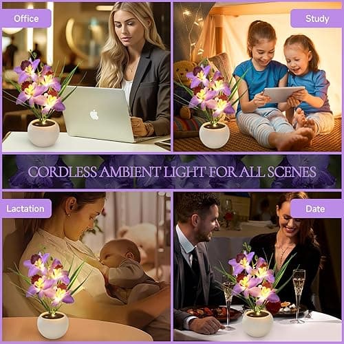 Strackvial Artificial Flower Night Light, Touch Stepless Dimming USB Rechargeable Orchid Flower with Vase Lamp, LED Table Lamp Decorative Landscape Lights for Festival Party Home Decor (Purple) thumbnail 5