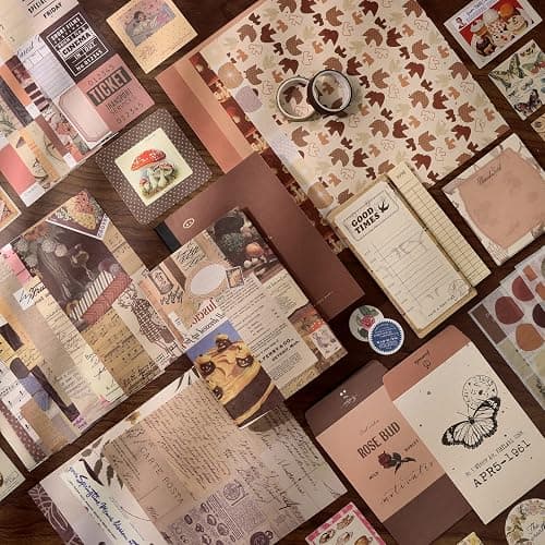 Draupnir Vintage Scrapbook Kit(346pcs), Bullet Junk Journal Kit with Journaling/Scrapbooking Supplies, Stationery, A6 Grid Notebook with Graph Ruled Pages, DIY Gift for Teen Girl Kid Women - Vintage thumbnail 4