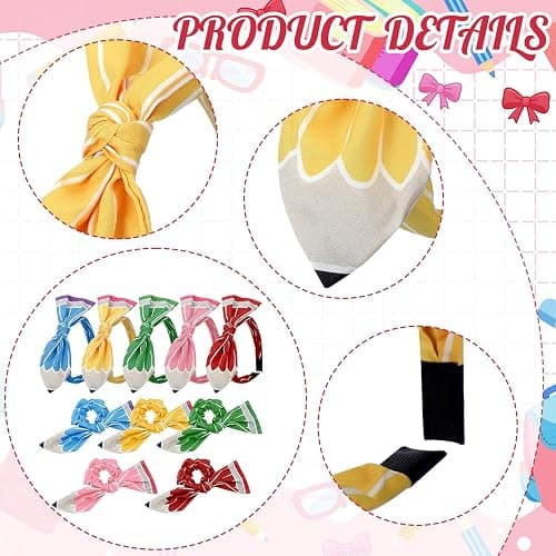 Rivvlive 10 Pcs Back to School Pencil Teacher Headband Girls Hair Bow Ties | Scrunchie Hairbands Set, First Day of School Hair Accessories, Kindergarten Outfits for Kids Teen Girls, Teacher Student Gift thumbnail 6