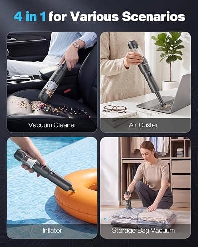 Car Vacuum 4-in-1 Small Handheld Vacuum w/ 20000Pa Suction, Cordless Hand Held Vacuum Rechargeable w/ Power Display, Portable Cordless Mini Car Vacuum with Led Light for Car Home Office Desk Keyboard thumbnail 5