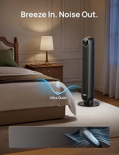 DREO Tower Fan for Bedroom, 28ft/s Velocity, Ultra Quiet Fan, 8 Speeds | 2026 Upgraded DC Motor, 90° Oscillating, 4 Modes Standing Fan, Bladeless Fan for Indoors, Floor Fans with Remote, Black thumbnail 4