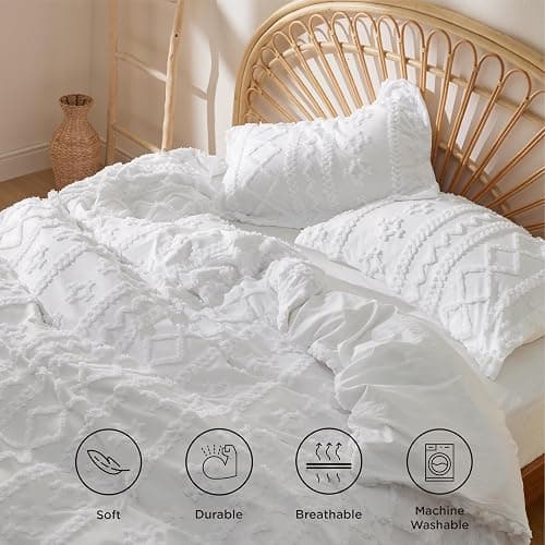 Bedsure Boho Duvet Cover Queen Size, Soft & Comfortable Elegant Design Boho Bedding for Decoration, Machine Washable Comforter Cover for All Seasons,Includes 1 Duvet Cover & 2 Pillow Shams,White thumbnail 3