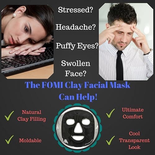 FOMI Cold Clay Facial Ice Mask | Cooling Face Mask for Acne, Swollen Face, Puffy Eyes, Dark Circles, Headache, Migraine, Sinus Relief | Fabric Backing | Natural Clay Filling (X-Large) thumbnail 4