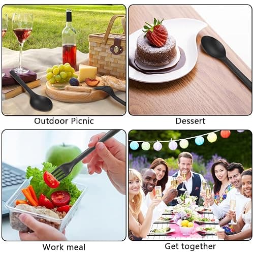 Supernal 180pcs Matte Black Reusable Plastic Utensils Silverware Set | Wheat Straw Reusable Cultery Flatware Set Dishwasher Safe (60 Forks, 60 Knives, 60 Spoons) for Party, Picnic & Everyday Use thumbnail 6
