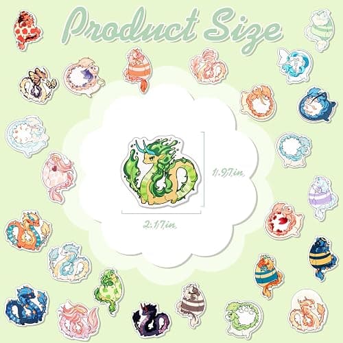 Resurhang 100 Pcs Dragon Stickers Cute Cartoon Waterproof Vinyl Decals | Vinyl Decals for Water Bottles, Laptop, Phone, Skateboard, Luggage, Fun Gifts for Girls Boys Teens, Cartoon Designs thumbnail 5