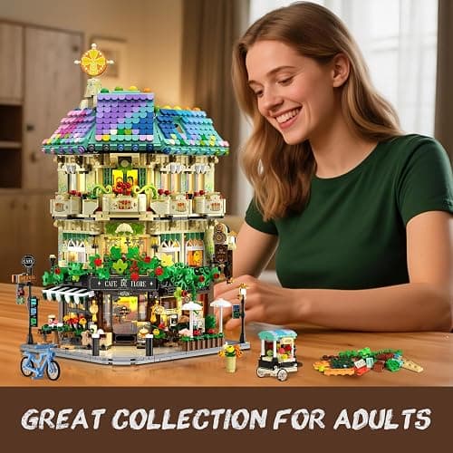 INSOON Flower Cafe House Building Set with Lights, 1876 PCS City Street Corner Shop Construction Model, Art Architecture Modular Building Block Kit Home Decor, Gift for Adults Teens Boys Girls 12+ thumbnail 2